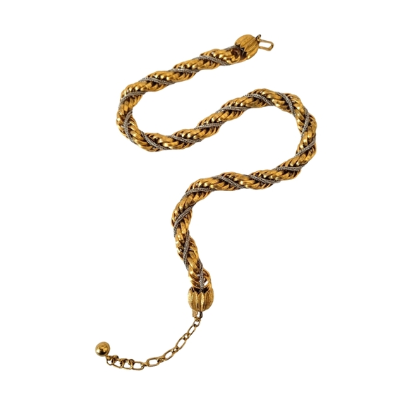 Vintage Trifari twisted gold and silver choker chain necklace - Picture 2 of 10